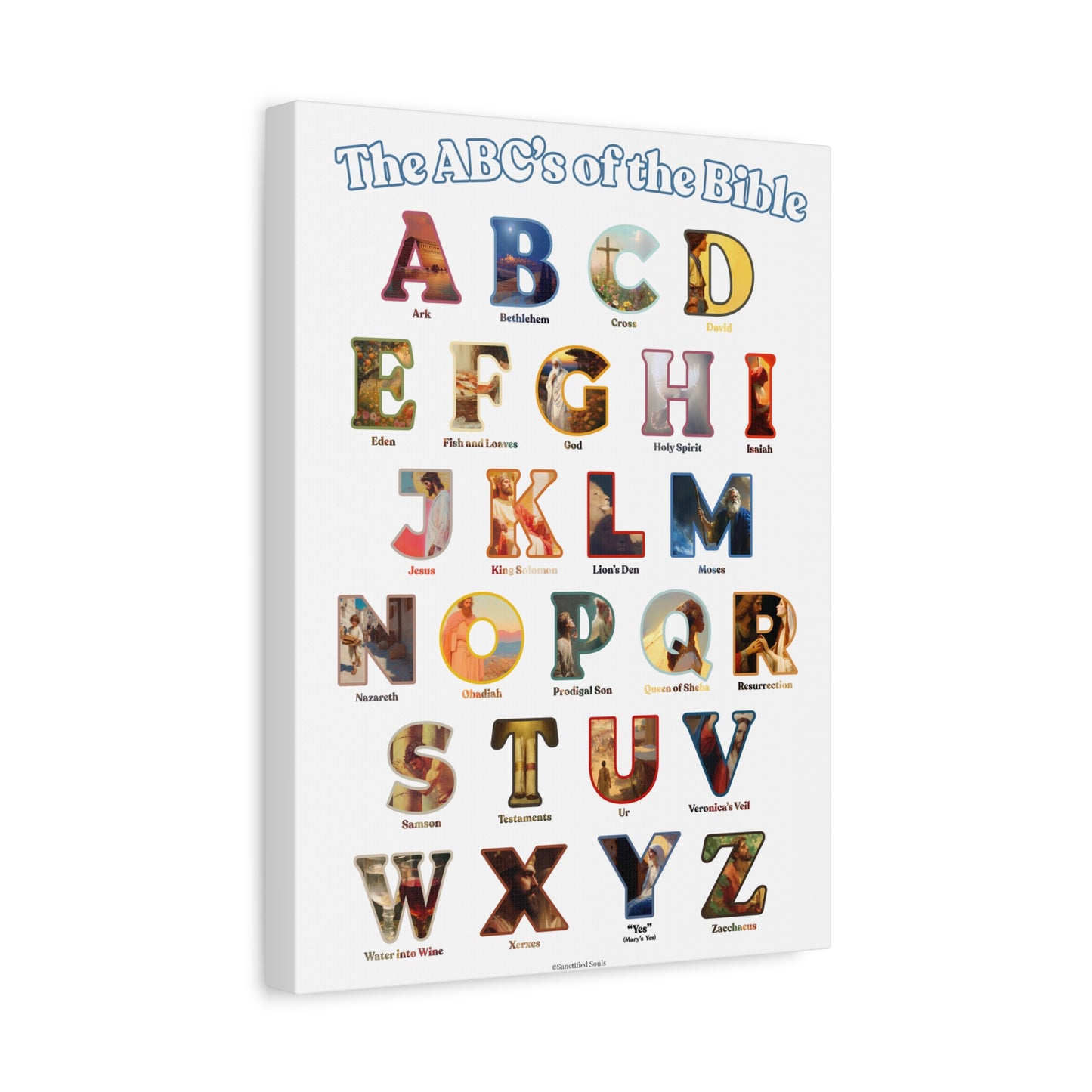 Catholic Bible ABC Prints - Alphabet Canvas - ABCs of the Bible Wall Art - Biblical People Places and Stories -  Homeschool / Sunday School