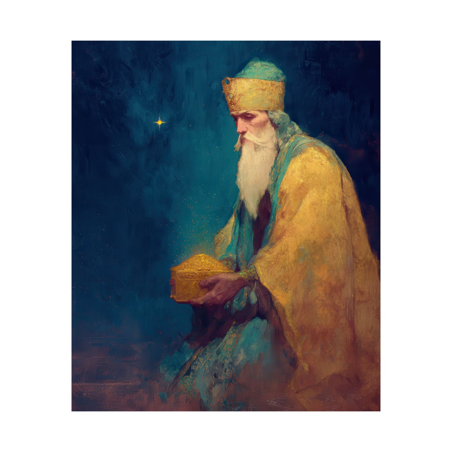 Caspar and the Offering of Worship - 3 Wise Men - Sanctified Souls Print - Multiple Sizes - Premium Matte Vertical Posters
