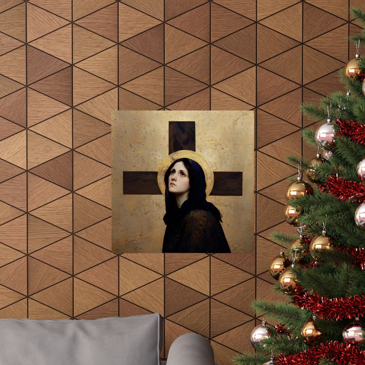 Our Lady of the Cross - Mother Mary  - Our Lady of the Crucifix - Marian Art  - Sanctified Souls Print - Multiple Sizes - Premium Posters