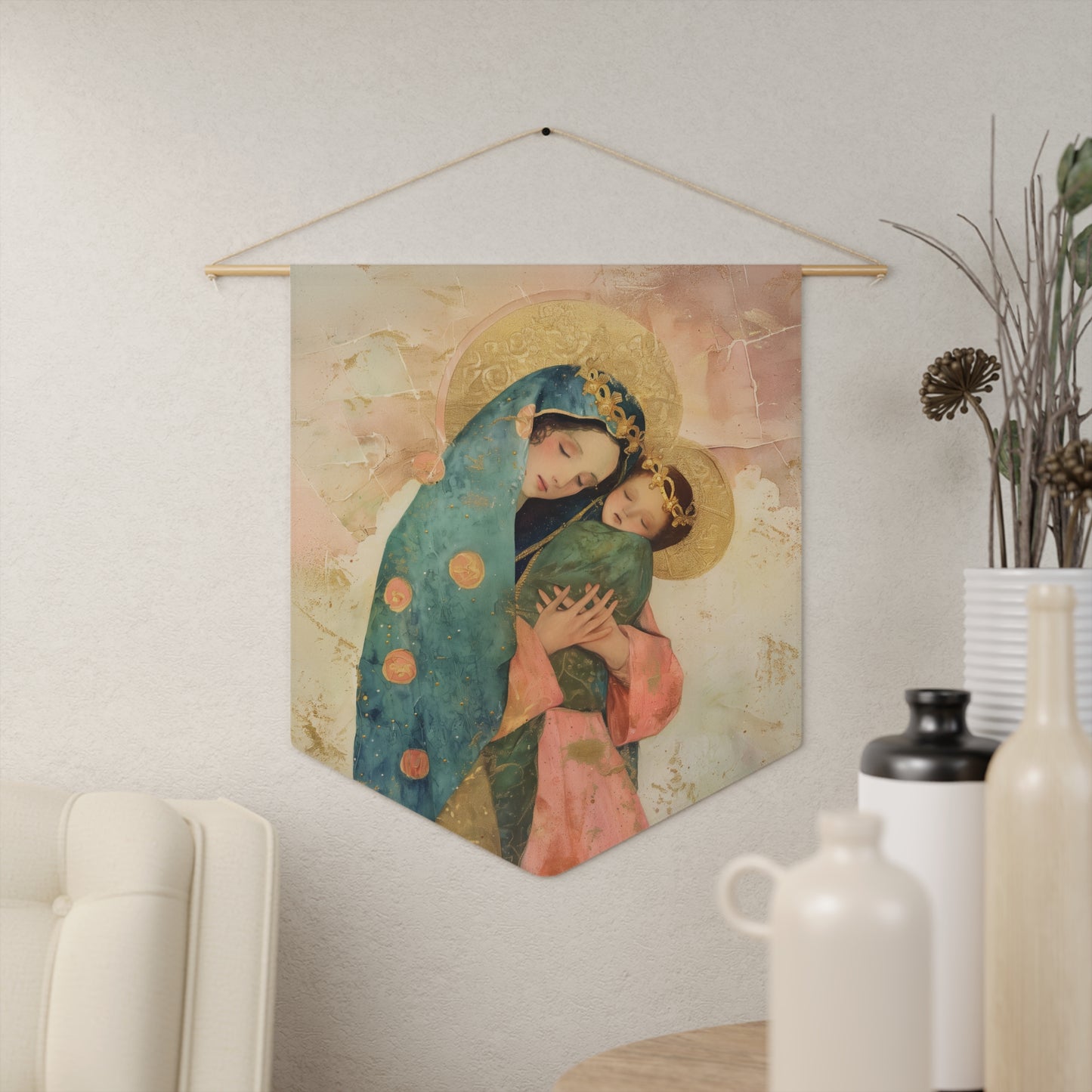 The Sweet Advocate of Souls - Mary, Help of Christians - Pennant / Banner / Wall Hanging - Prayer room art - Catholic Home - 18" x 21"