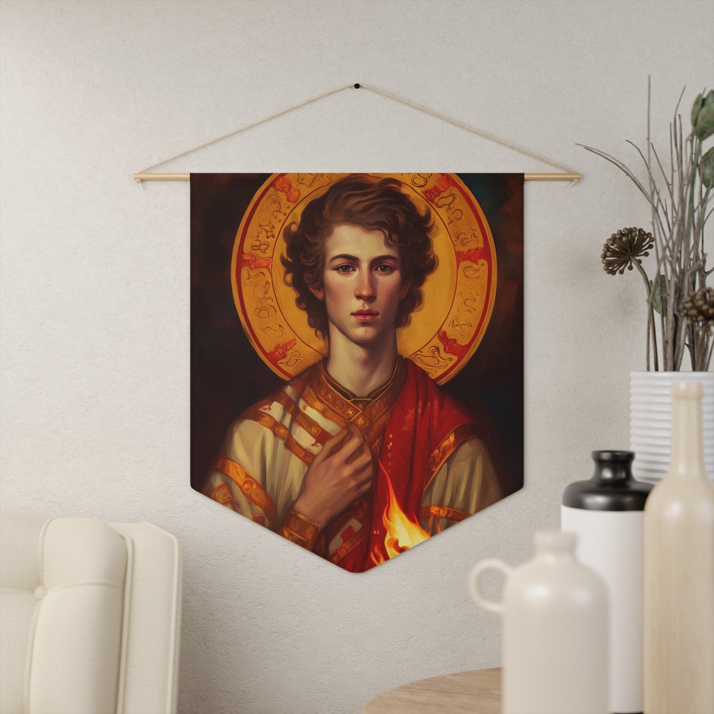 Saint Lawrence Wall Banner / Wall Hanging / Pennant - Prayer room art - Catholic Home -  18" x 21"