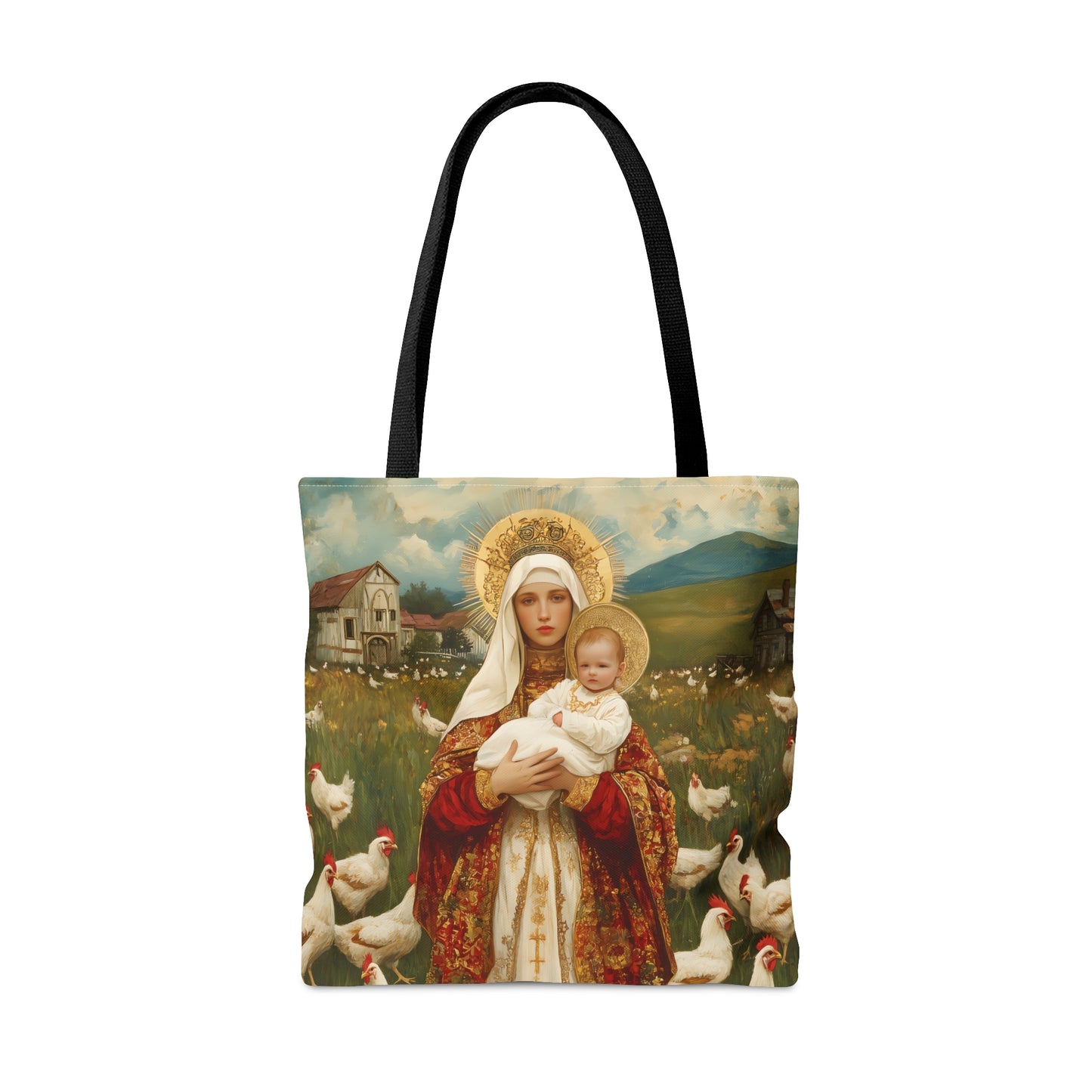 Our Lady of the Hens: Protector of the Humble Flock Tote Bag - Large Medium Small Faith Art Bag - Catholic Faith Purse - Religious