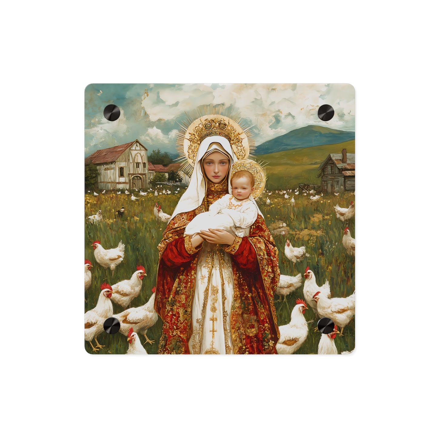 Our Lady of the Hens Acrylic Wall Art Panel - Ready to Hang Acrylic Print - Catholic Saint Art