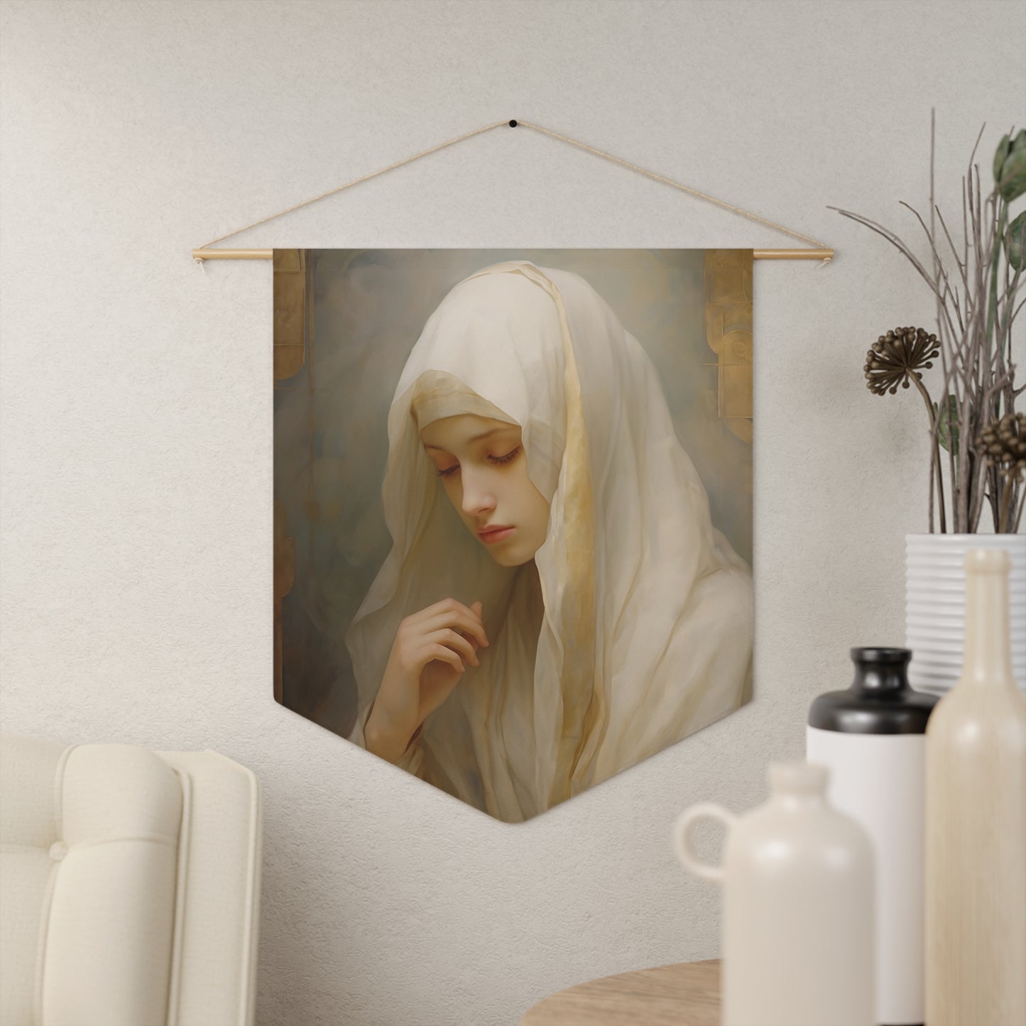Mary the Blessed Virgin Wall Banner / Wall Hanging - Mother Mary Art for your home - Prayer room - Nursery Room Art - 18" x 21"