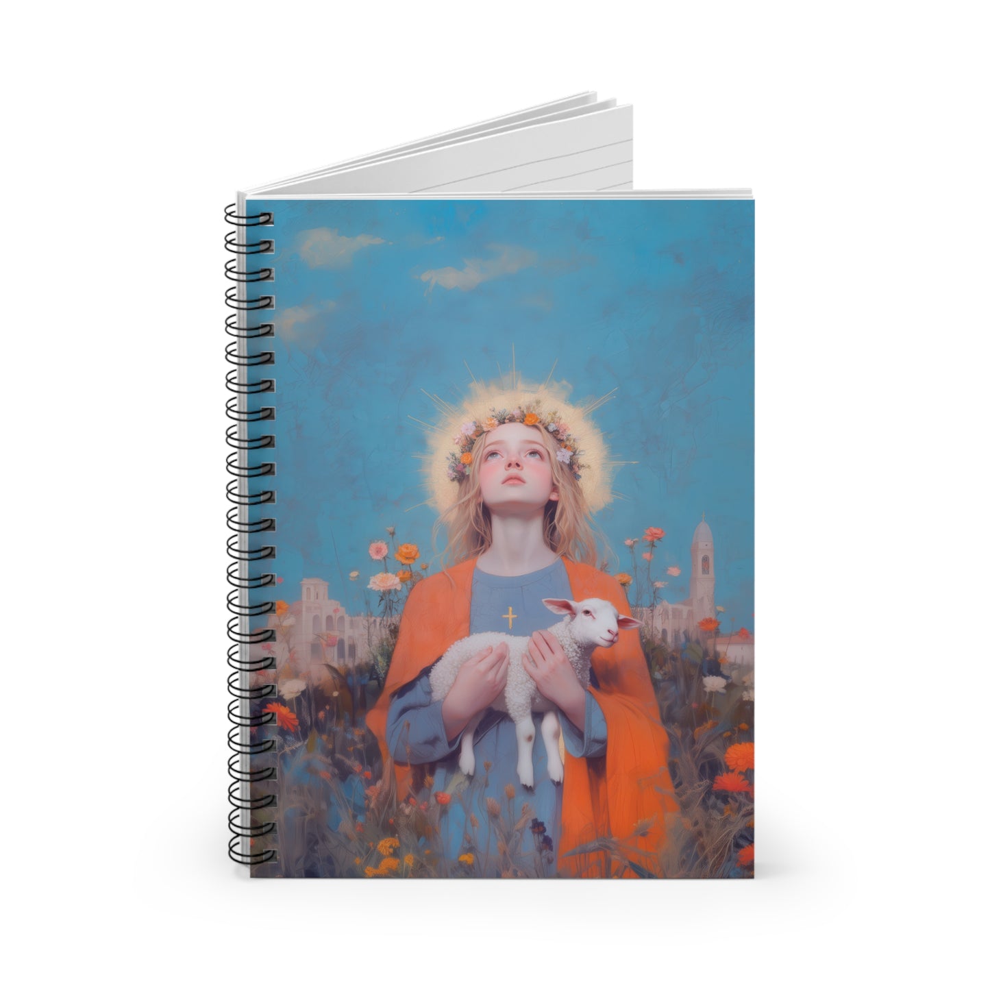 Saint Agnes of Rome - Sanctified Souls Art - Religious Based Notebook - Spiral Notebook - Prayer journal