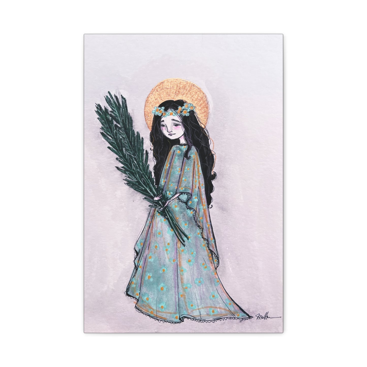 Saint Faith Canvas Print - Hand-Drawn Art - Catholic Print | Faith Hope and Charity Sacred Art | Sanctified Solocosmo Religious Artwork