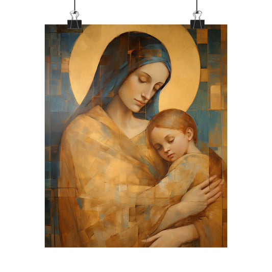 Heavenly Connection - Mary and the Divine Son - Multiple Sizes - Premium Matte Vertical Posters - Christ Child and Mother Mary
