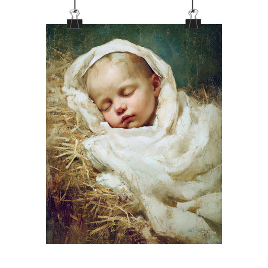 The Christ Child Resting in the Silence of the Manger - Sanctified Souls Print - Multiple Sizes - Premium Matte Vertical Posters