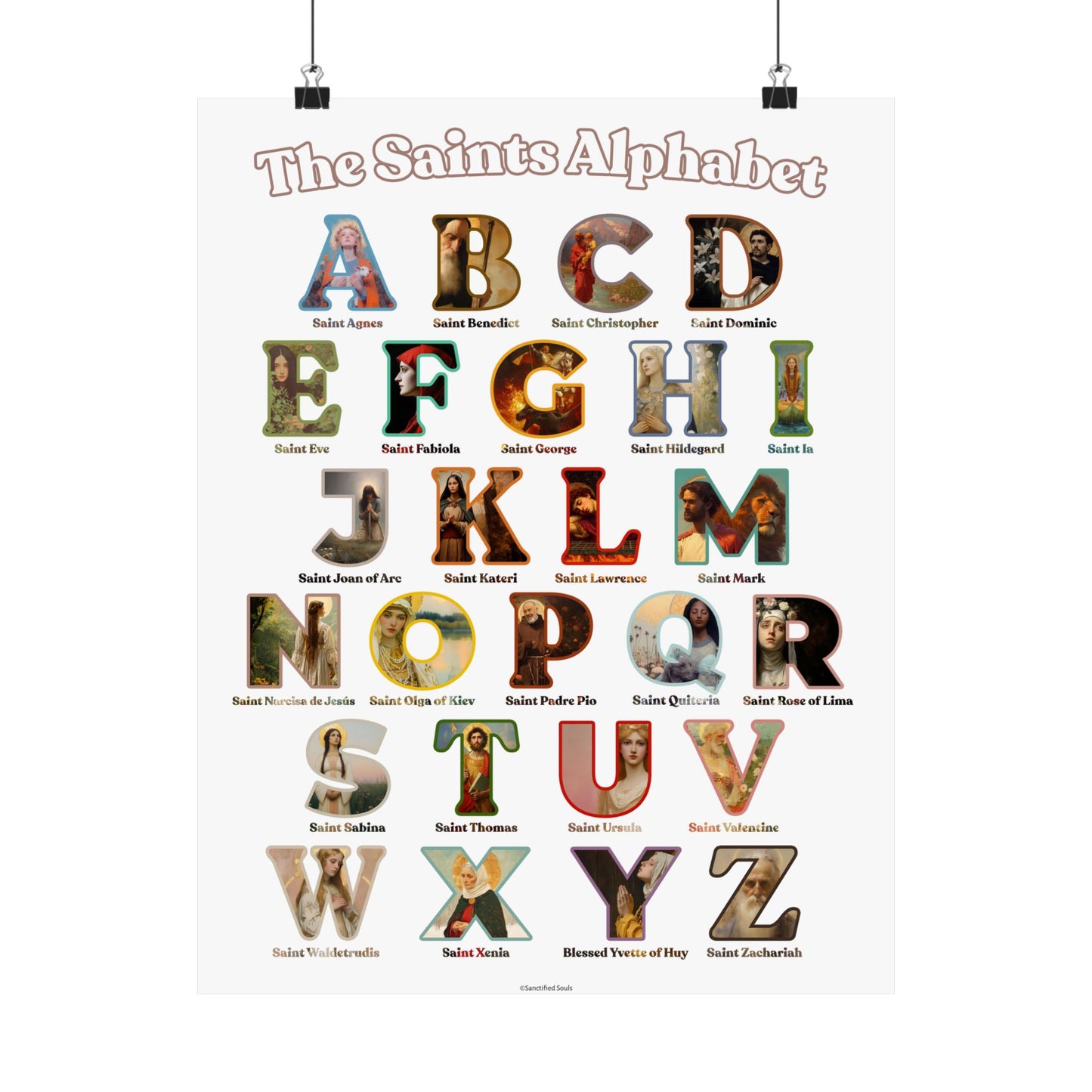 Catholic Saints ABC Print - Alphabet Poster - A to Z Saints Wall Art - Catholic Saints Chart- Classroom / Homeschool - Saints of the Church