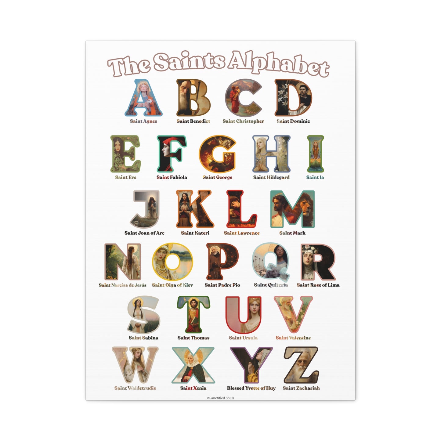 Catholic Saints ABC Alphabet Canvas - A to Z Saints Wall Art - Catholic Saints Chart - Catholic Nursery / Homeschool - Saints of the Church