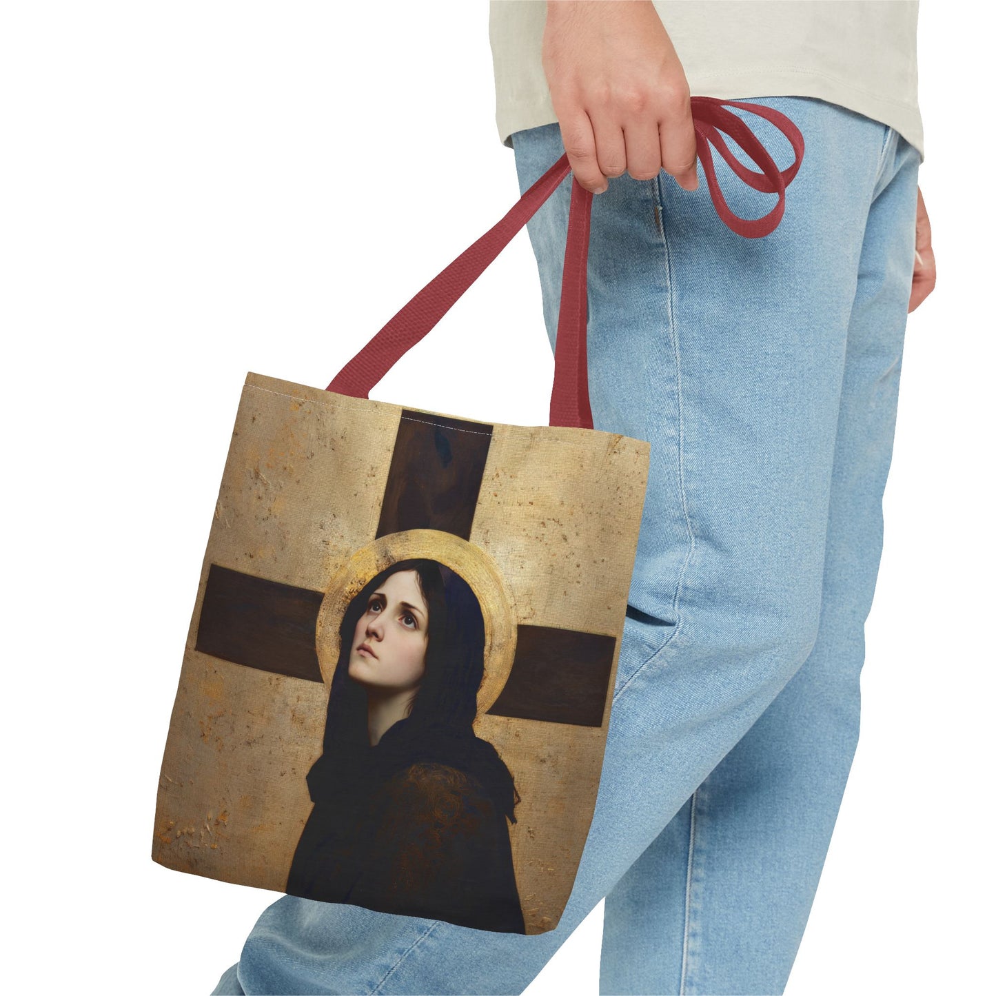 Our Lady of the Cross - Mother Mary  - Our Lady of the Crucifix - Marian Art - Tote Bag - Large Medium Small Faith Art Bag - Tote Purse