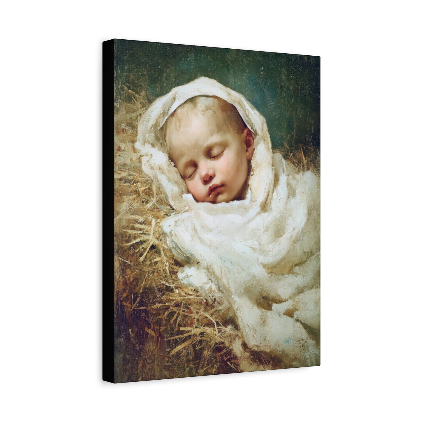 The Christ Child Resting in the Silence of the Manger - Gallery Wrapped Canvas - Print - Religious Art for your Home - Catholic Art Print