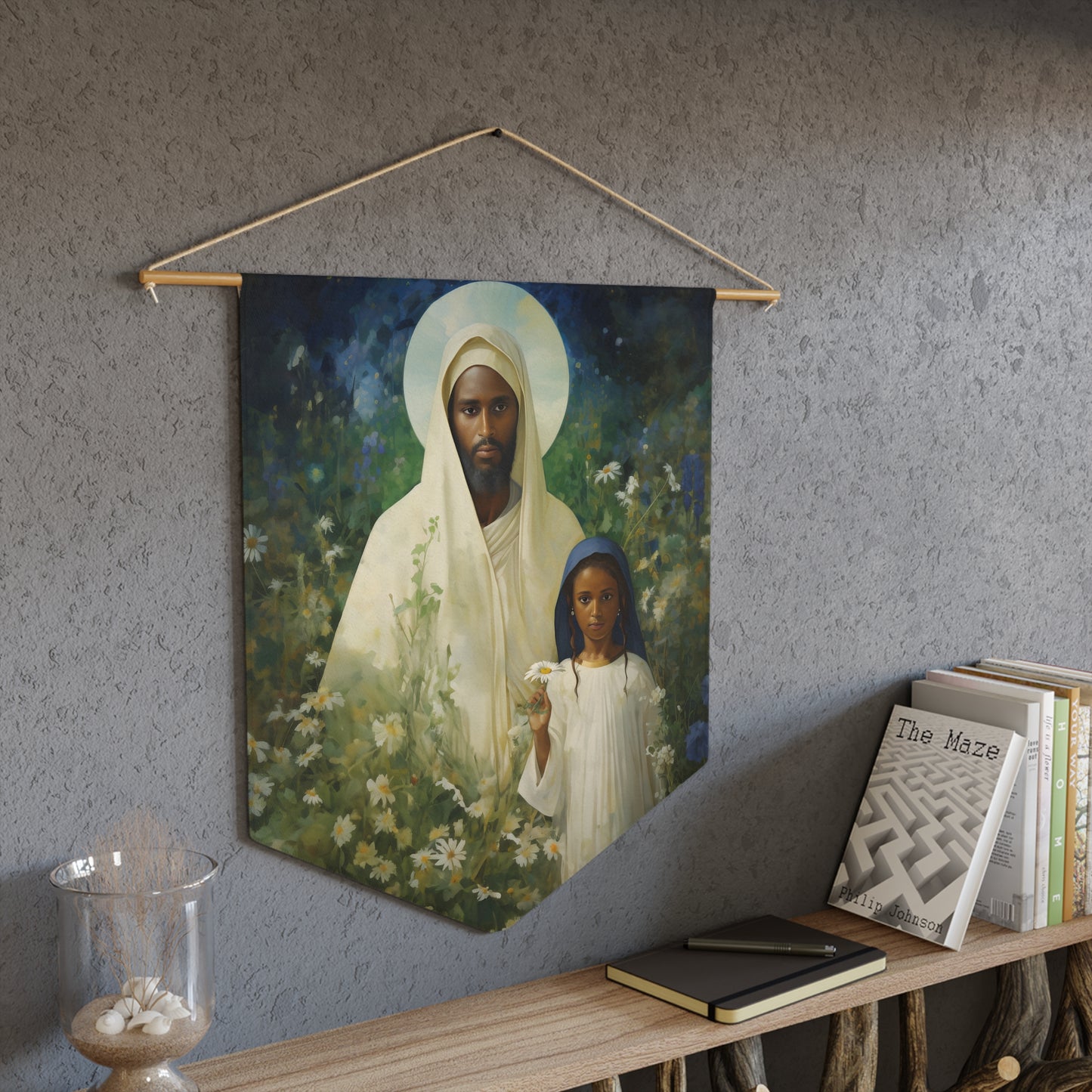 Saint Joachim and Mary Wall Banner / Wall Hanging / Pennant - Father of Virgin Mary - Patron Saint of Fathers - Catholic Art - 18" x 21"