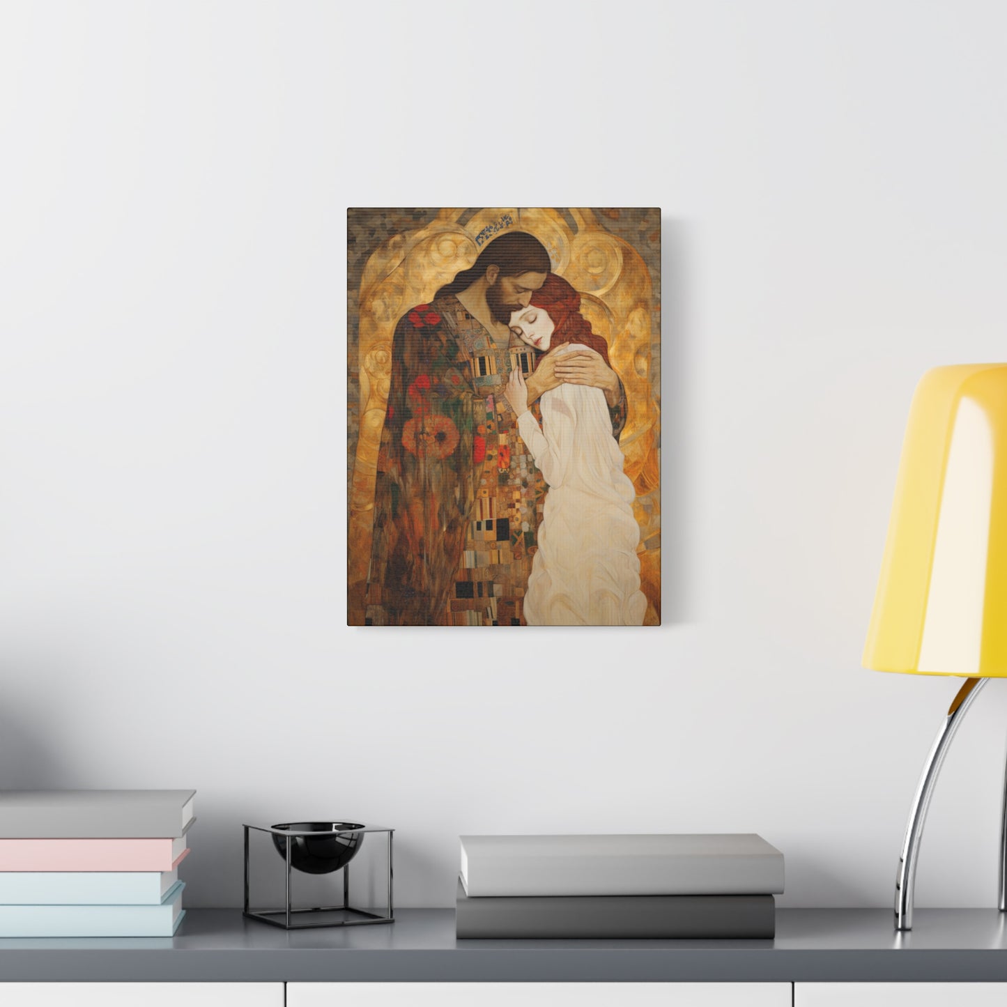 Christ Embracing Mary Magdalene Museum Wrapped Canvas - Sanctified Souls Print -Based on Klimt's The Kiss - Religious Catholic Art