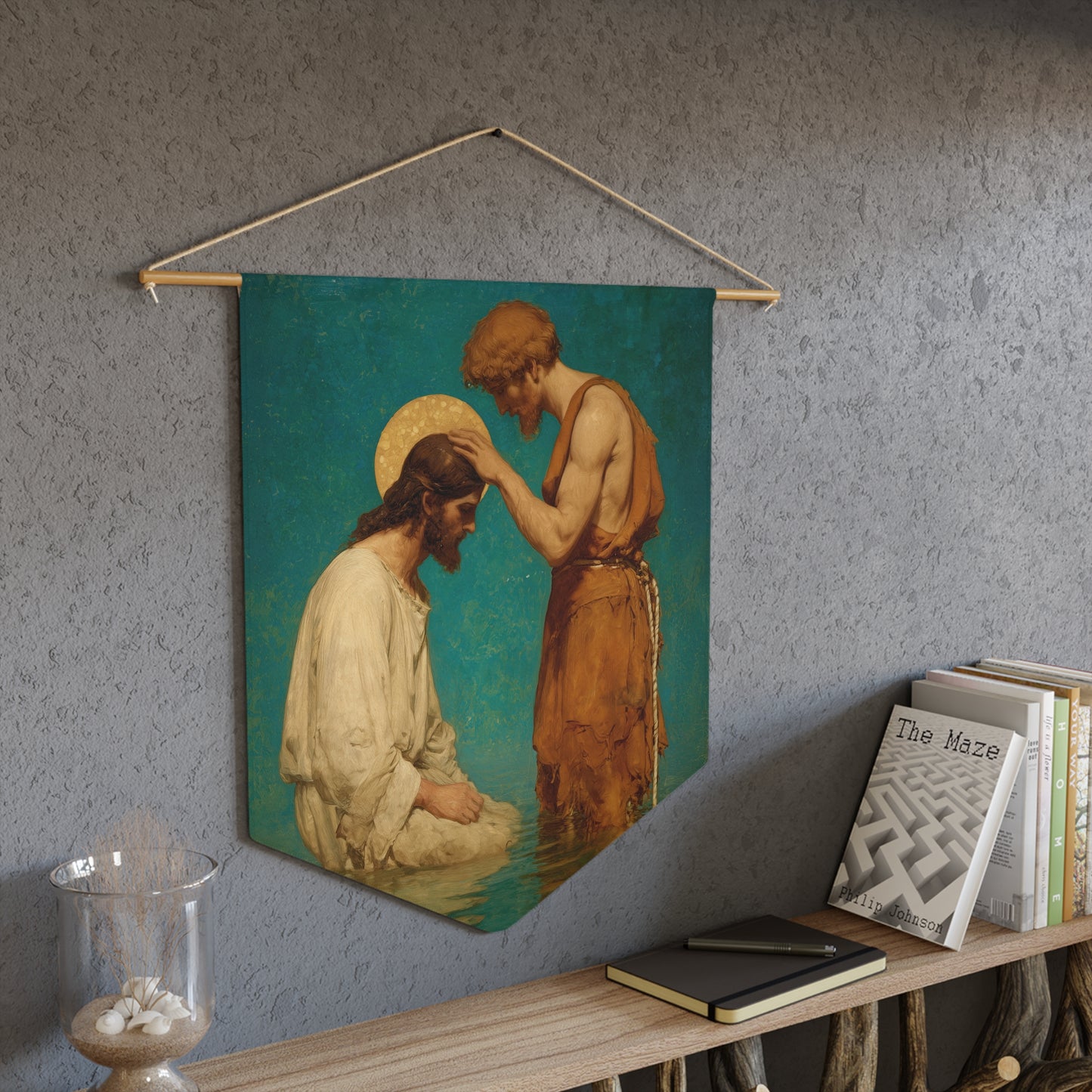 Saint John the Baptist, The Prophet and the Promise - Pennant / Banner / Wall Hanging - Prayer room art - Catholic Home - 18" x 21"