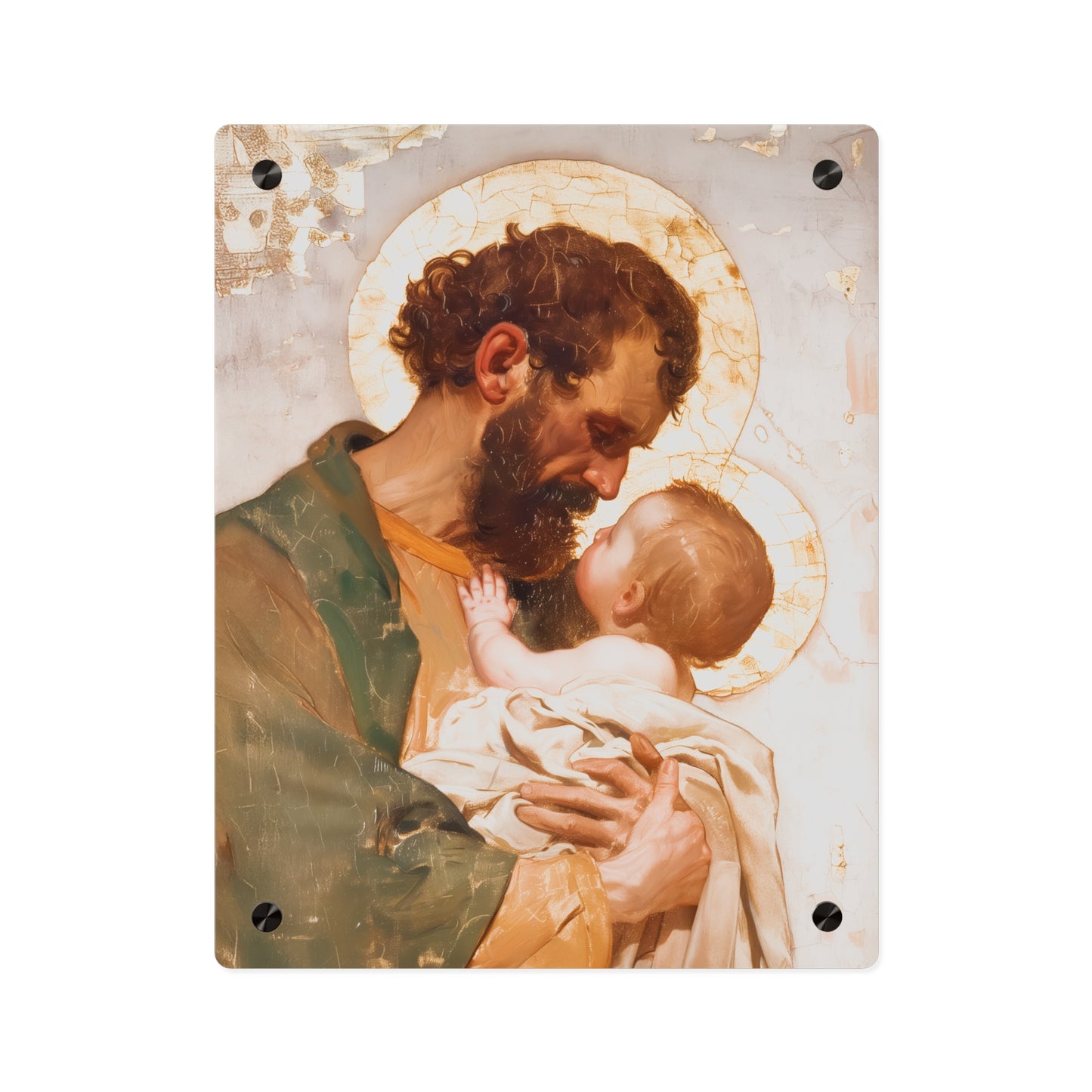 Saint Joseph, Pillar of the Holy Family Acrylic Wall Art Panel - Ready to Hang Acrylic Print - Catholic Saint - The Christ Child and Joseph