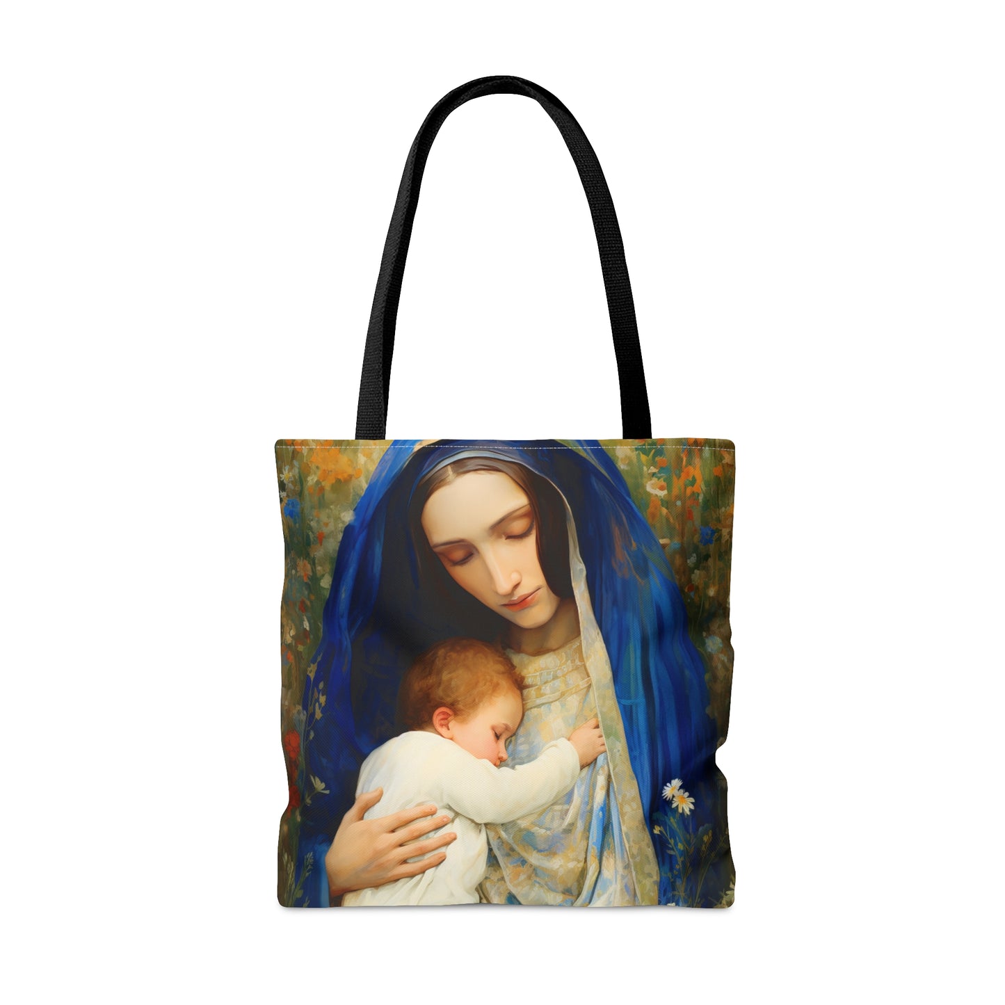 The Eternal Mother Mary and the Infant Jesus Tote Bag - Catholic faith inspired carry-all purse - day to day bag - Double Sided