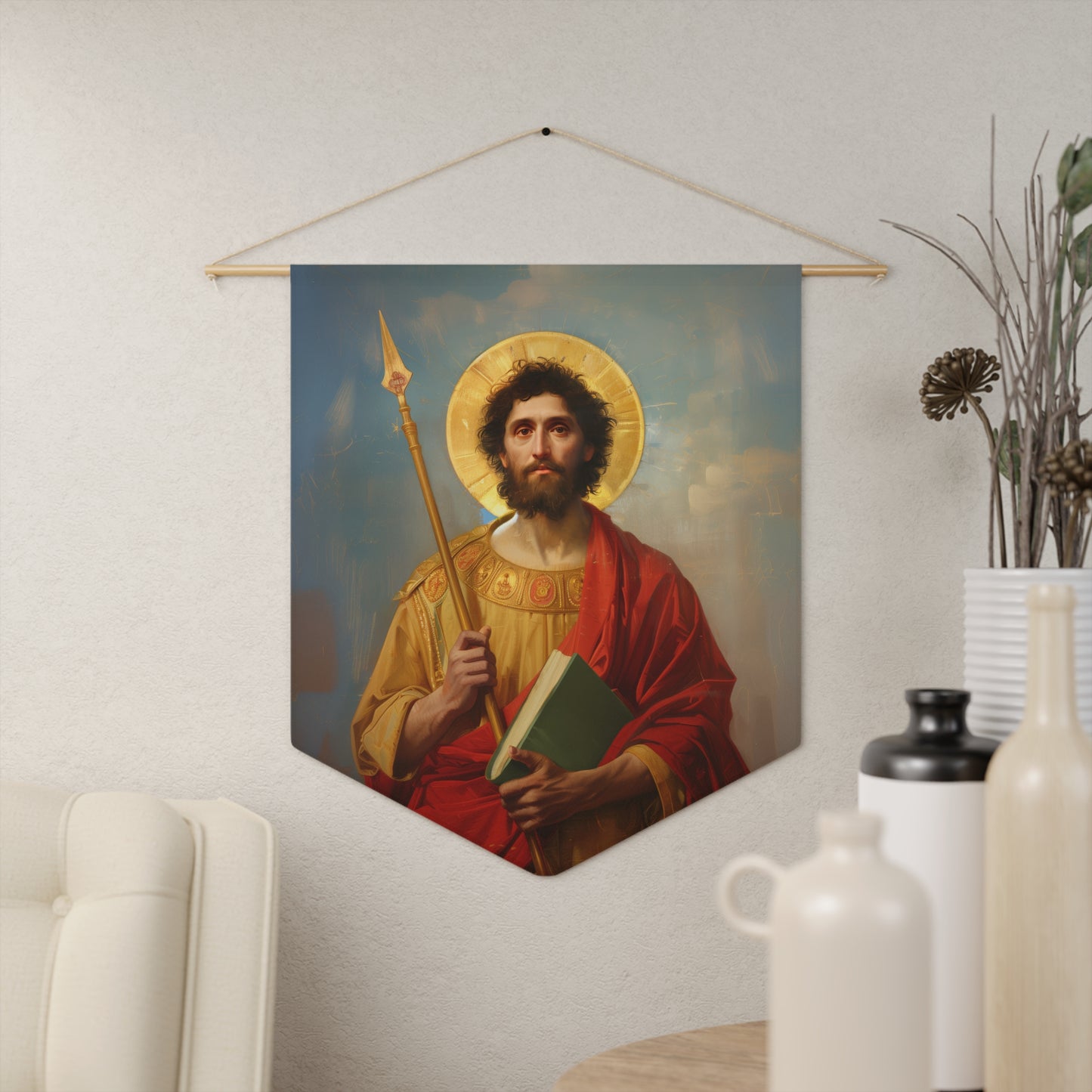 Saint Thomas the Apostle Pennant / Banner / Wall Hanging - Prayer room art - 18" x 21" - Catholic prayer Religious Gift - Large Wall Art