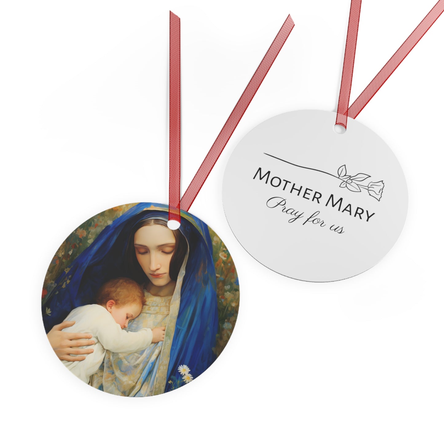 The Eternal Mother Mary and the Infant Jesus Metal Ornament - Religious Holiday Christmas Ornament and Keepsake - Prayer Ornament