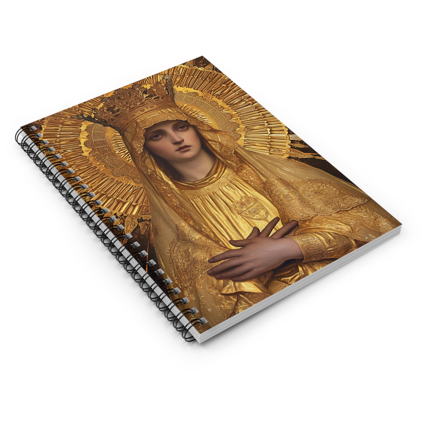 Golden Mary - Radiant Tribute to Our Lady of the Gate of Dawn Journal - Religious Based Notebook - Spiral Notebook - The Golden Virgin