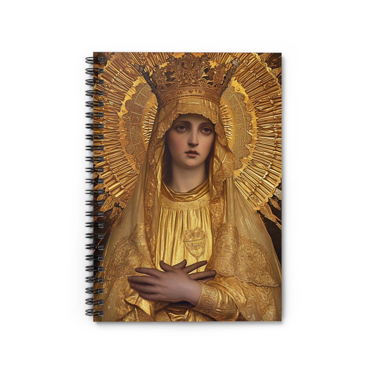 Golden Mary - Radiant Tribute to Our Lady of the Gate of Dawn Journal - Religious Based Notebook - Spiral Notebook - The Golden Virgin