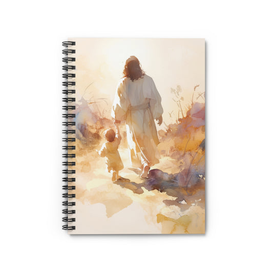 Jesus Guiding a Child in Faith - Christ and Child - Sanctified Souls Art - Religious - Spiral Notebook - Ruled Line - Religious art