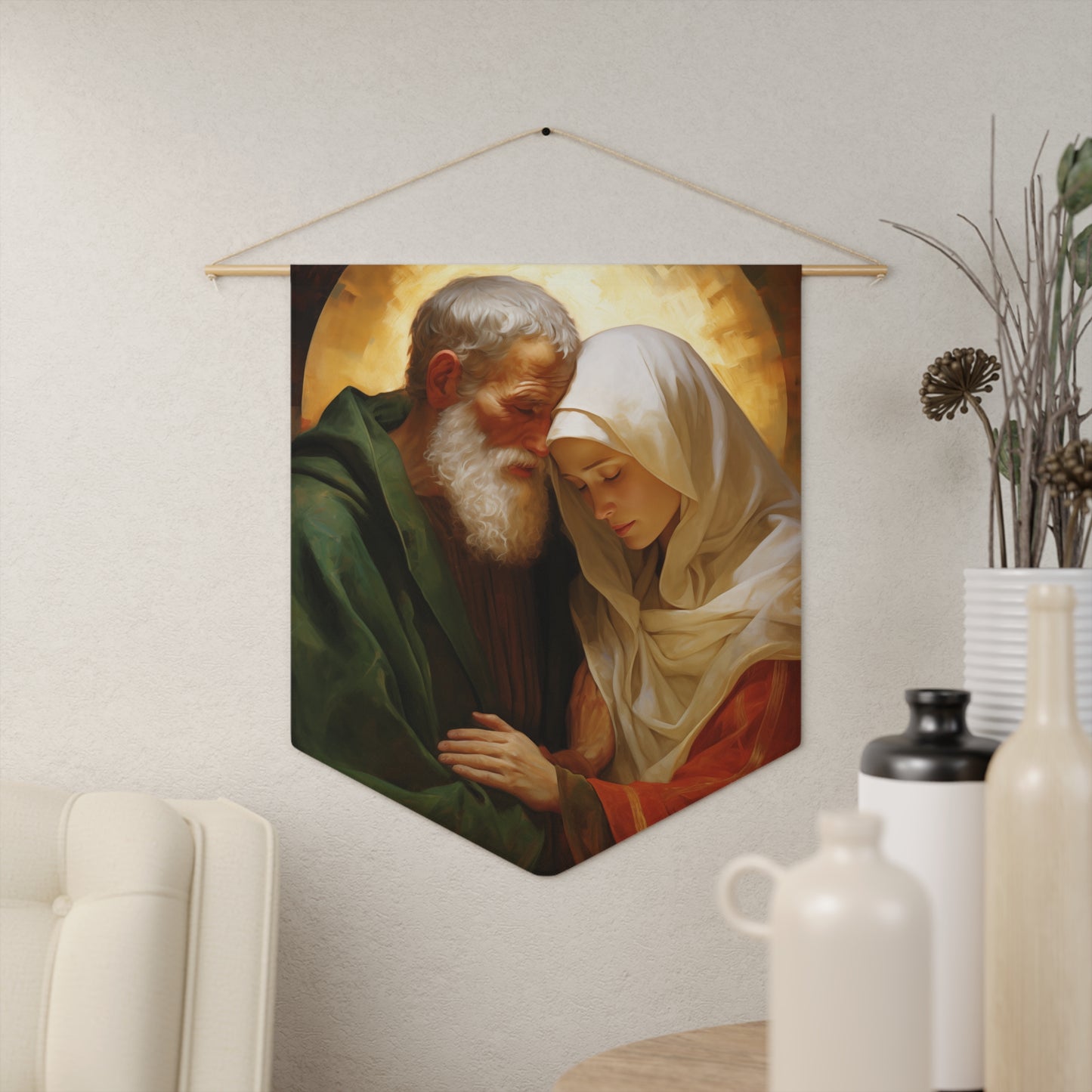 Saints Zecheriah and Elizabeth Wall Banner / Wall Hanging / Pennant - Religious Art for your home - Catholic Art - Large - 18" x 21"