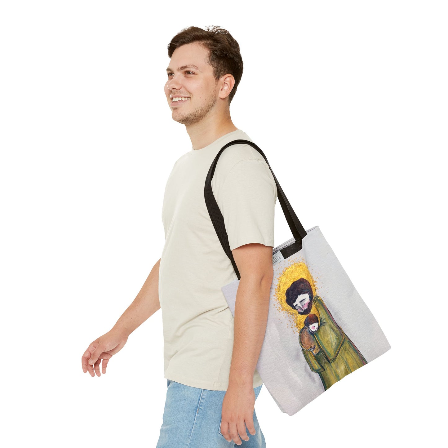 Saint Joseph Catholic Tote Bag | St Joseph and Child Christian Tote | Hand-Drawn Sacred Art Tote | Sanctified Solocosmo Religious Tote