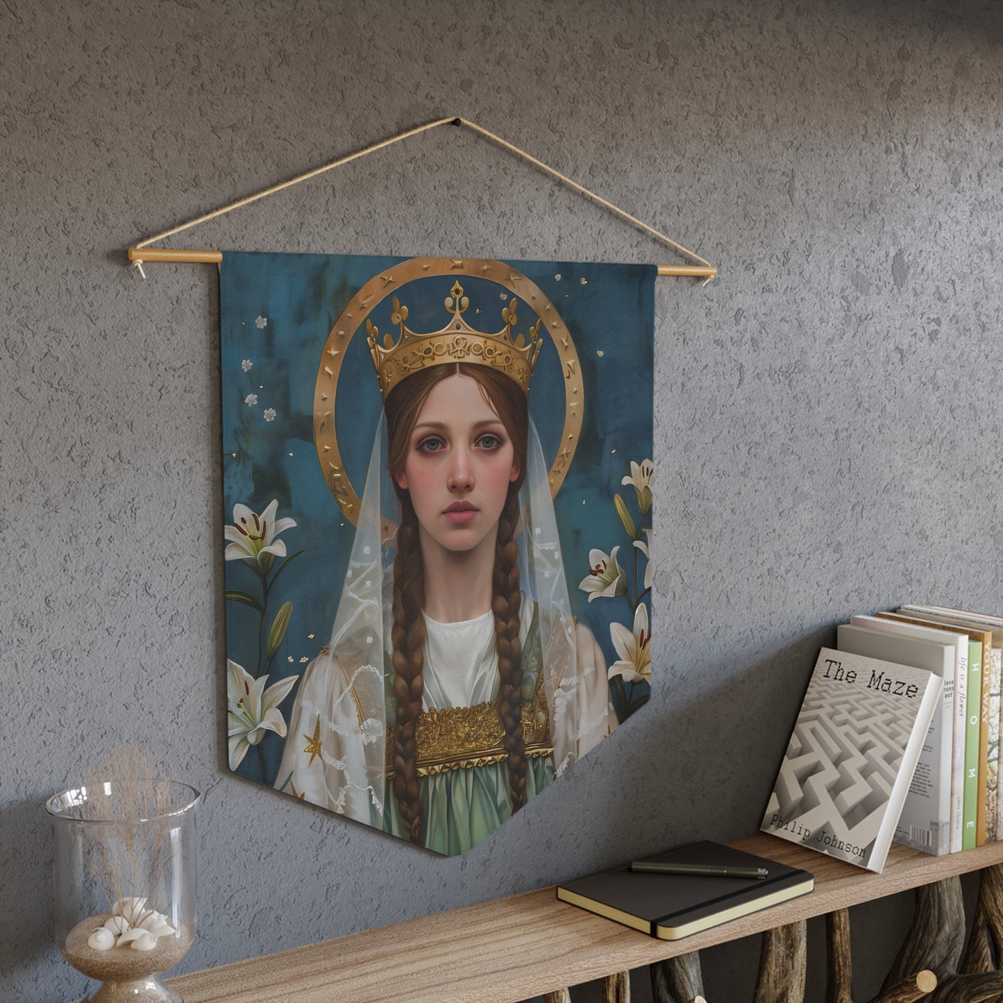 Saint Isabel of France Wall Banner / Wall Hanging - Prayer room art - Catholic Home Art - Large Saint Art - 18" x 21"