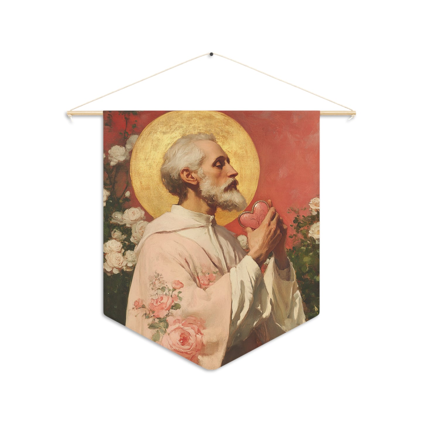 Saint Valentine Pennant / Banner / Wall Hanging - Prayer room art - 18" x 21" - Catholic - Large Banner - Catholic Home Art