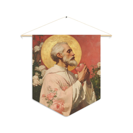 Saint Valentine Pennant / Banner / Wall Hanging - Prayer room art - 18" x 21" - Catholic - Large Banner - Catholic Home Art