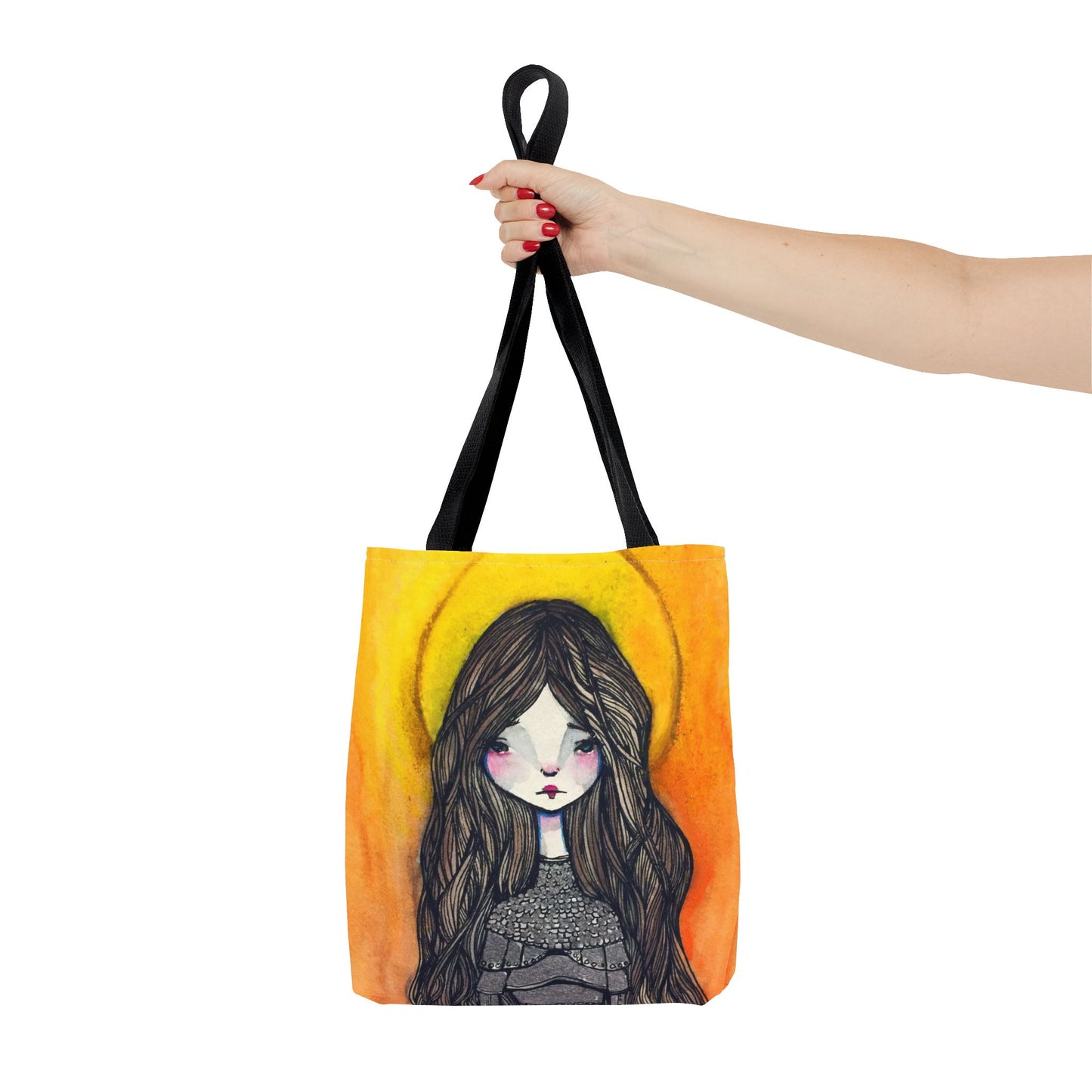 Saint Joan of Arc Tote - Hand-Drawn Catholic Art - Prayer Bag | Christian Devotional Tote | Sanctified Solocosmo Religious Tote
