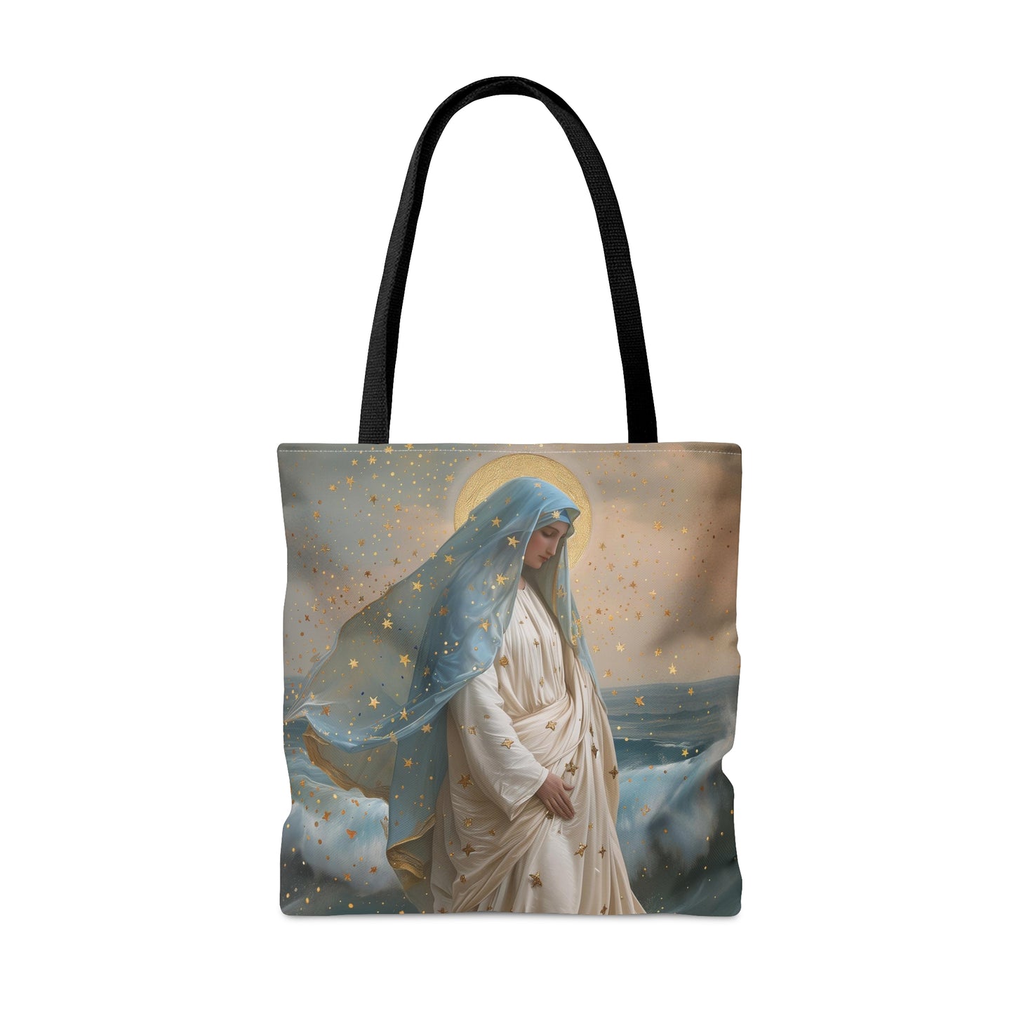 Ocean's Embrace - Devotion to Our Lady Star of the Sea Tote Bag - Large Medium Small Faith Art Bag - Re usable Tote Purse - Double Sided