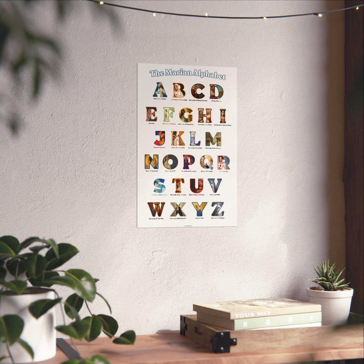 Catholic Marian Alphabet Poster - ABC Wall Art - Marian Titles Catholic Print - Catholic Nursery or Homeschool Faith Decor - Mother Mary Art