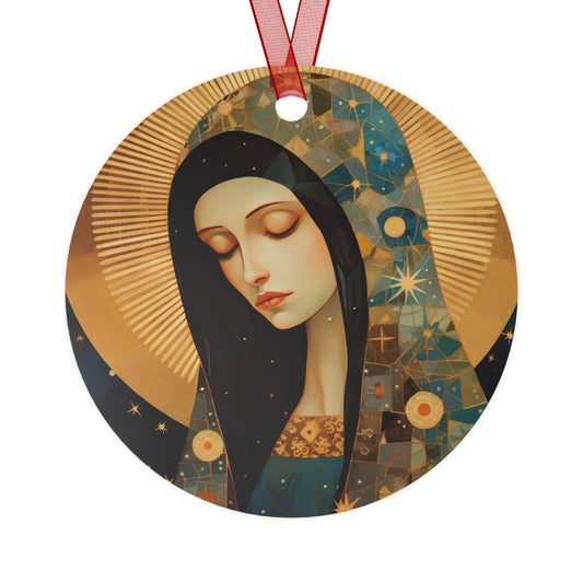 The Beloved Mother: Mary in Portrait Metal Ornament - Religious Holiday Christmas Ornament and Keepsake - Double sided