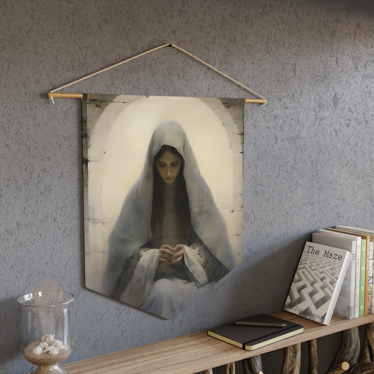 Mary the Blessed Virgin Wall Banner / Wall Hanging / Pennant - Prayer room art - Catholic Home -  18" x 21"