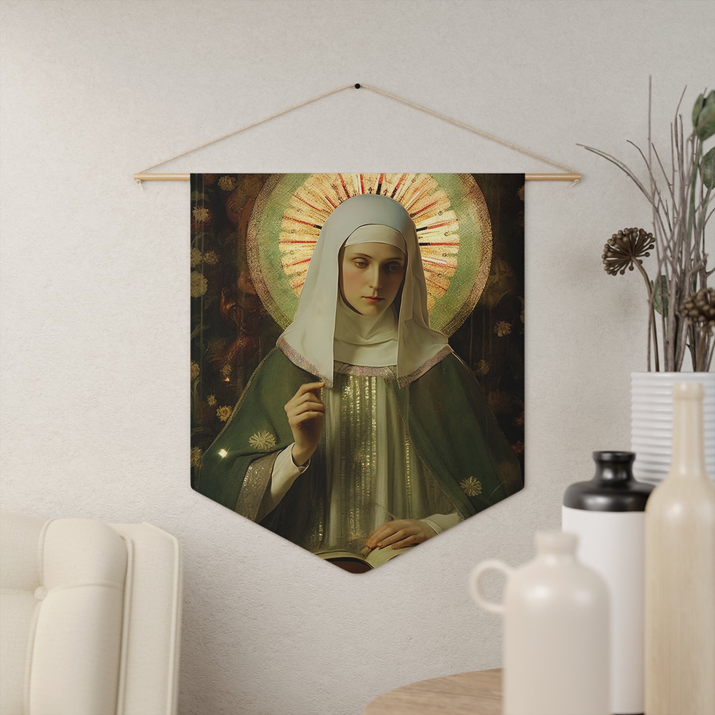 Saint Ingrid of Sweden Wall Banner / Wall Hanging - Prayer room art - Catholic Home Art - Large Saint Art - 18" x 21"