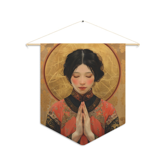 Saint Lucy Yi Zhenmei Wall Banner / Wall Hanging / Pennant - Religious Wall Tapestry - Catholic Art - 18" x 21"