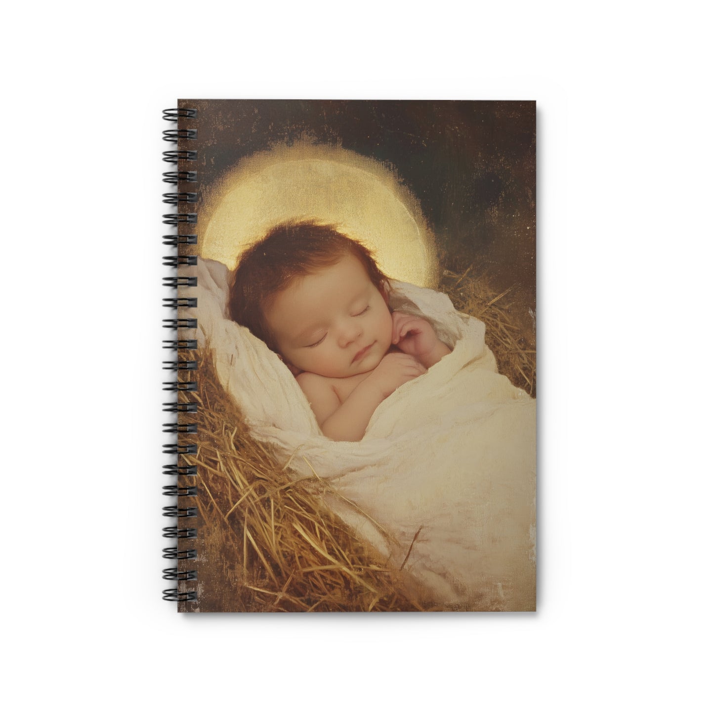 Jesus, the Newborn Light of the World - Sanctified Souls Art - Religious Based Notebook - Spiral Notebook