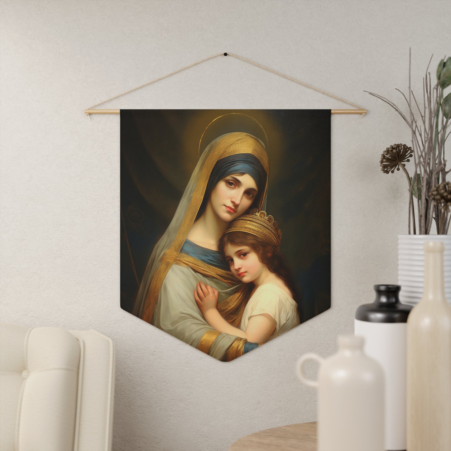 Saint Anne and a young Mary Pennant / Banner / Wall Hanging - Prayer room art - Catholic Home Art - Large Saint Art - 18" x 21"