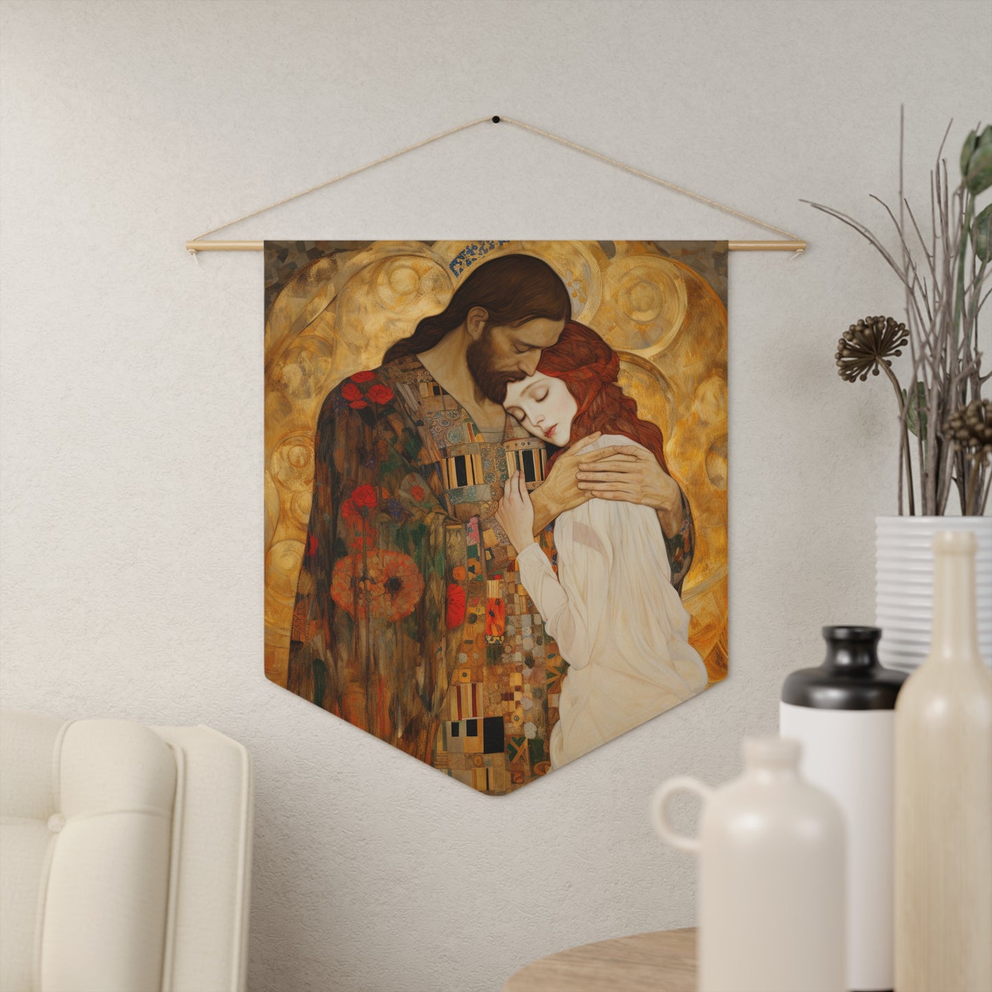 Christ Embracing Mary Magdalene Wall Banner / Wall Hanging / Pennant - Prayer room Art - 18" x 21"