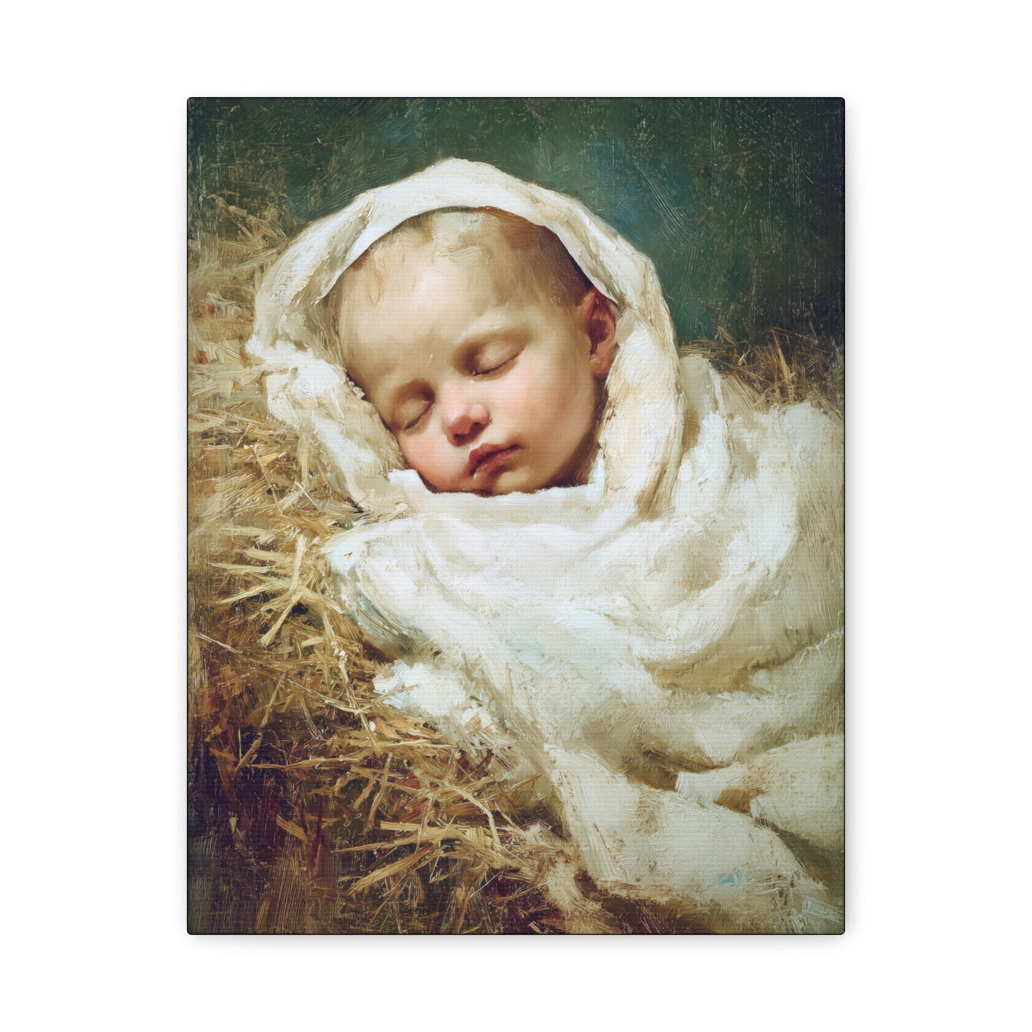 The Christ Child Resting in the Silence of the Manger - Gallery Wrapped Canvas - Print - Religious Art for your Home - Catholic Art Print