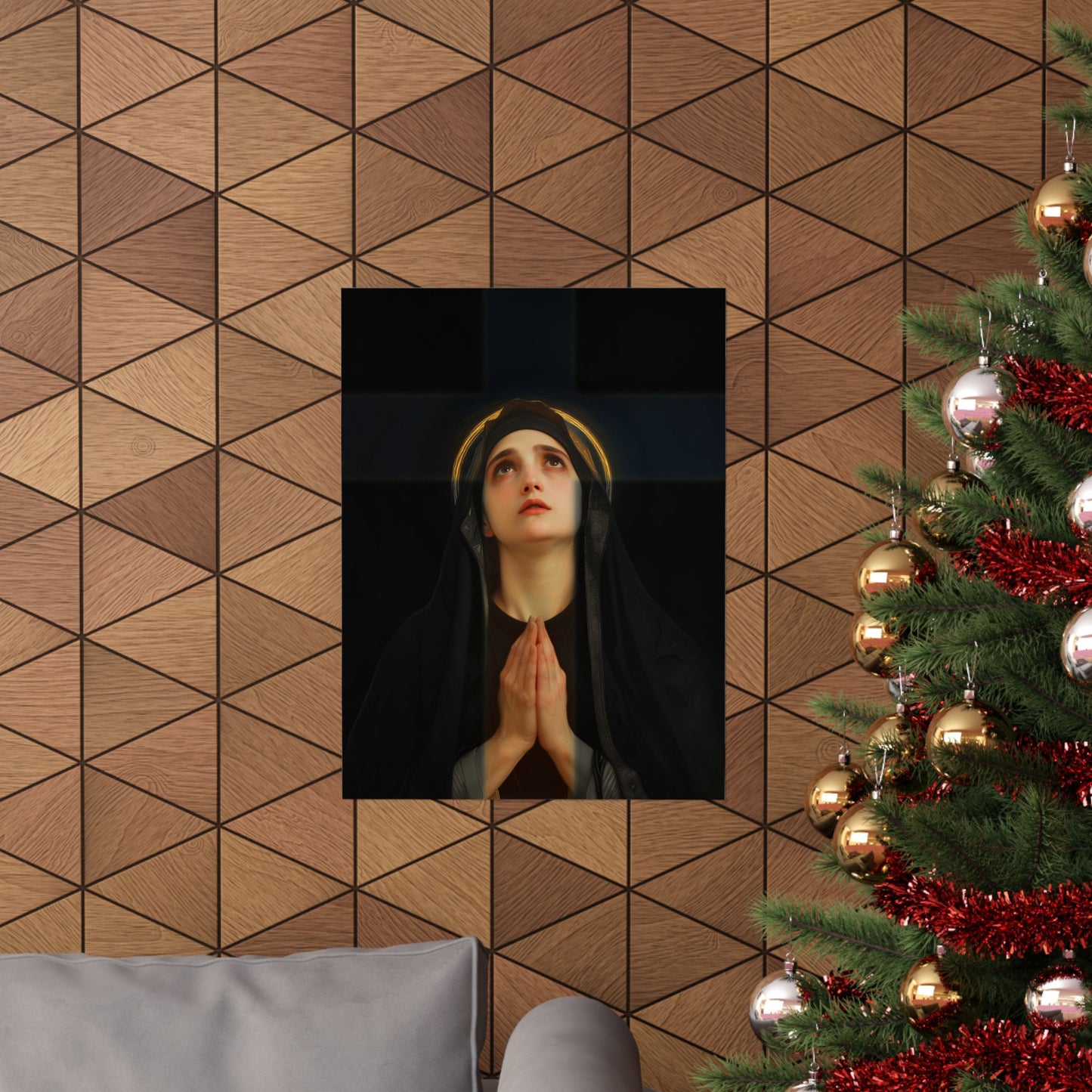 Our Lady of the Cross - Mother Mary  - Our Lady of the Crucifix - Marian Art  - Sanctified Souls Print - Multiple Sizes - Premium Posters