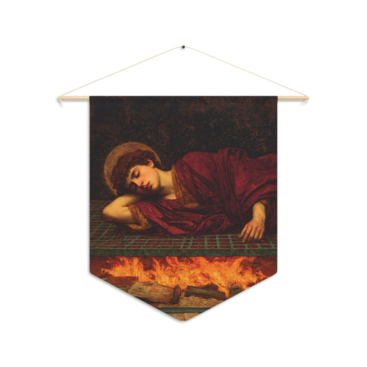 Saint Lawrence Pennant / Banner / Wall Hanging - Prayer room art - 18" x 21" - Catholic - Large Banner