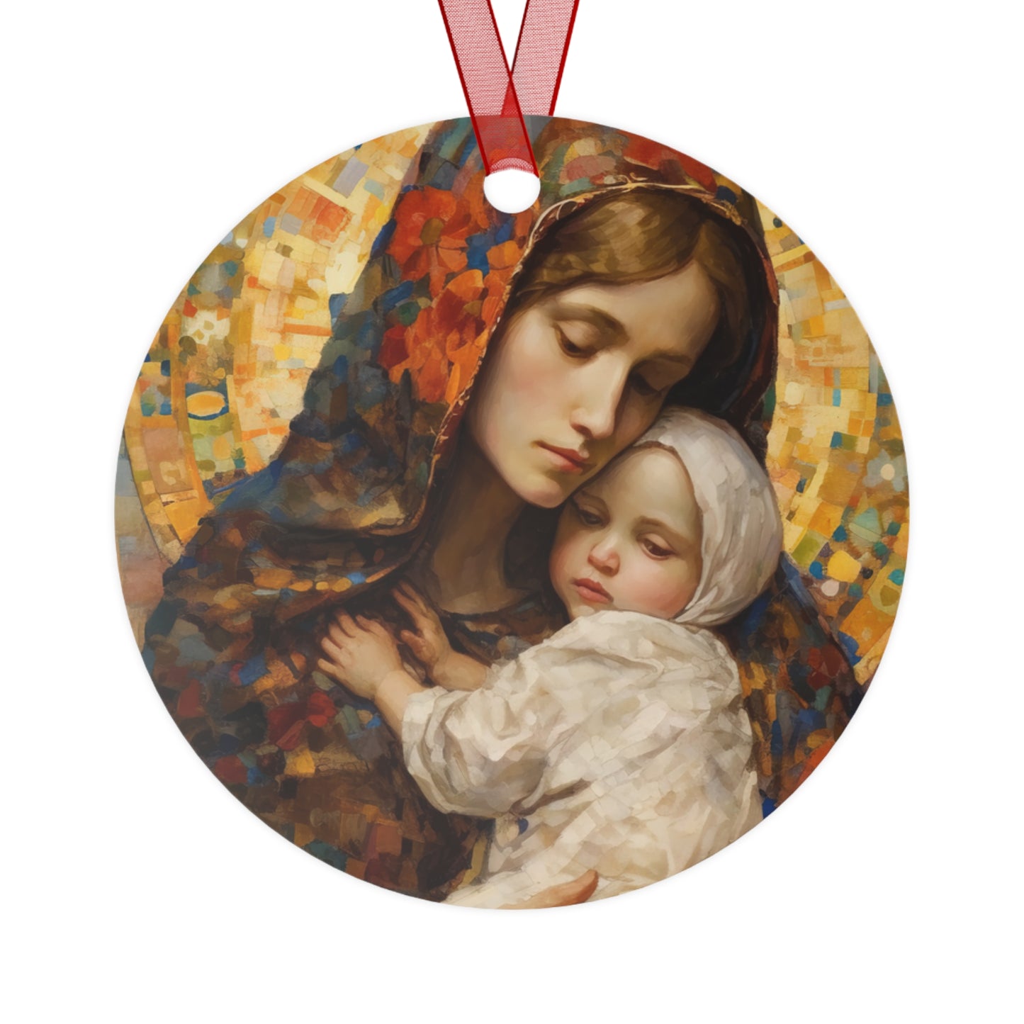 Holy Maternal Bond - Mary and the Christ Baby Metal Ornament - Religious Holiday Christmas Ornament