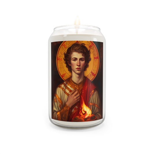 Saint Lawrence Deacon and Martyr - Scented Prayer Candle, 13.75oz - Tall Size - Religious Prayer Candle - Catholic Art - Religious Gift
