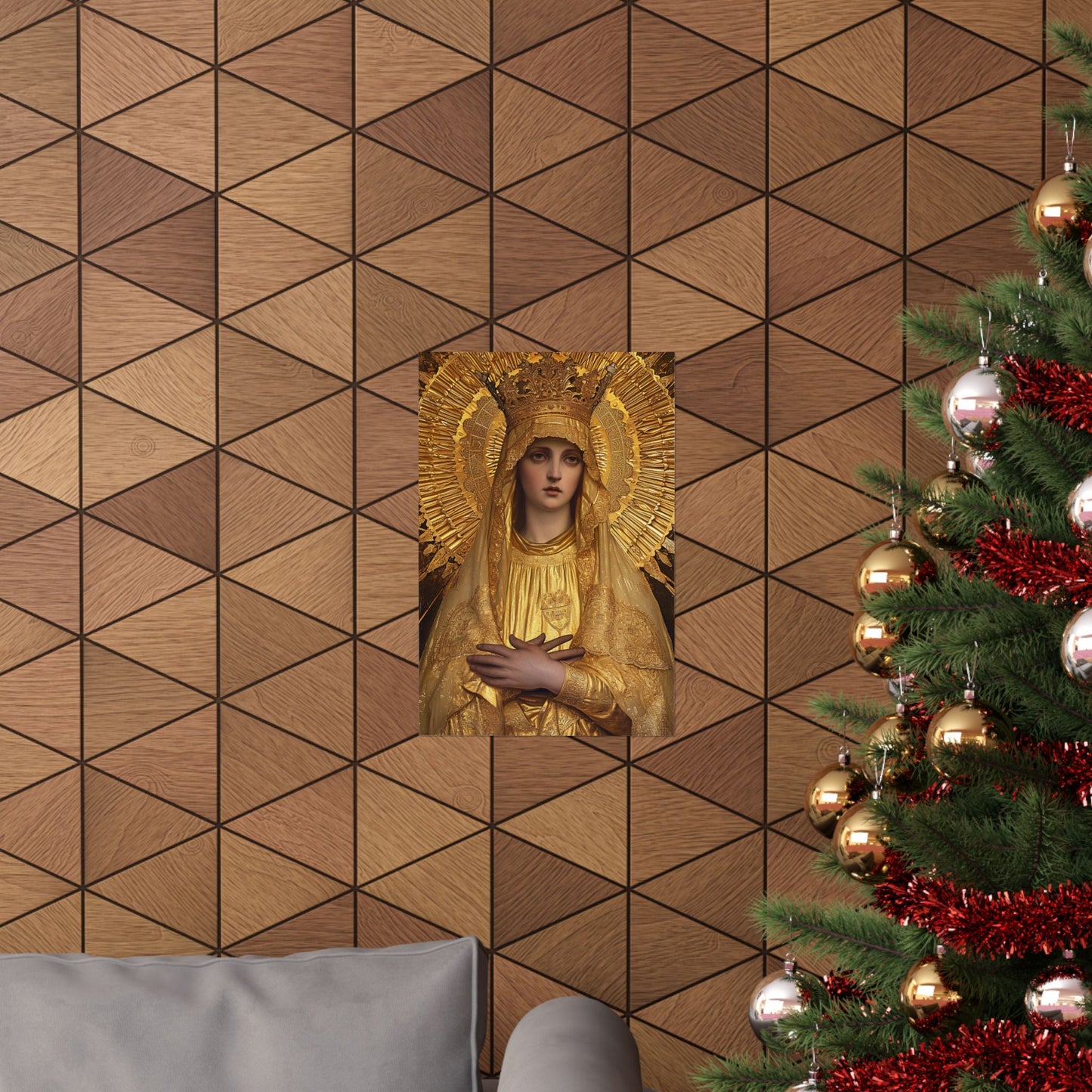 Golden Mary - Radiant Tribute to Our Lady of the Gate of Dawn Poster Print - The Golden Virgin - Multiple Sizes - Premium Matte Posters
