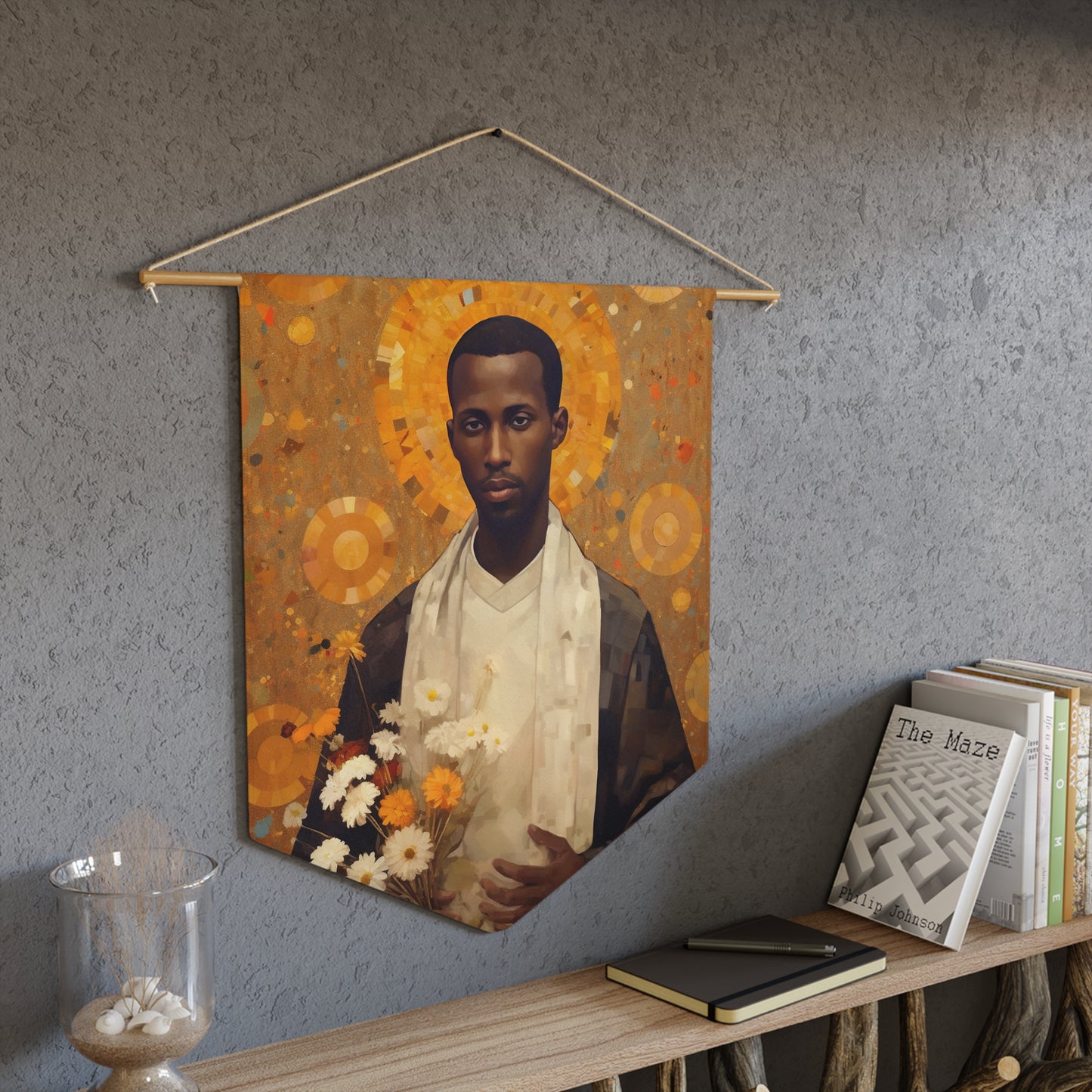 Saint Martin de Torres Wall Banner / Wall Hanging - Prayer room art - Catholic Home Art - Large Saint Art - 18" x 21"
