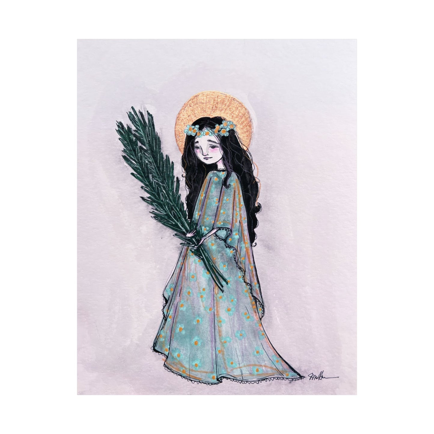 Saint Faith Matte Poster - Hand-Drawn Art - Catholic Print | Faith Hope and Charity Devotional Wall Art | Christian Religious Poster