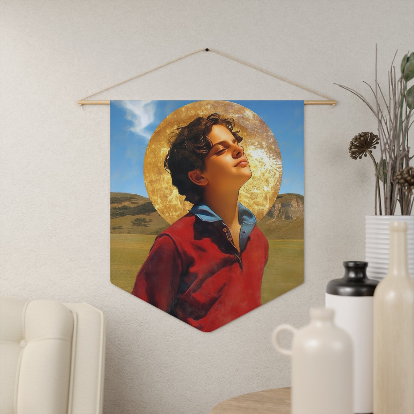 Blessed / Saint Carlo Acutis Pennant / Banner / Wall Hanging - Prayer room art - Catholic Home - 18" x 21"